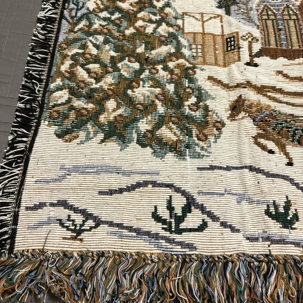 Vintage Christmas Rug Santa Reindeer Sleigh Tree Holiday
